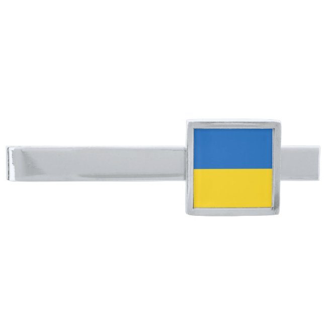 Patriotic Ukraine Flag Silver Finish Tie Bar (Front)