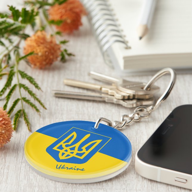 Patriotic Ukraine & Ukrainian Flag, tryzub /sports Keychain (Front Right)
