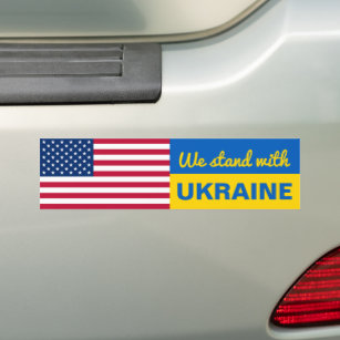 Patriotic Ukraine USA American Flag Bumper Sticker