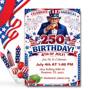 Patriotic Uncle Sam America’s 250th Birthday Invitation