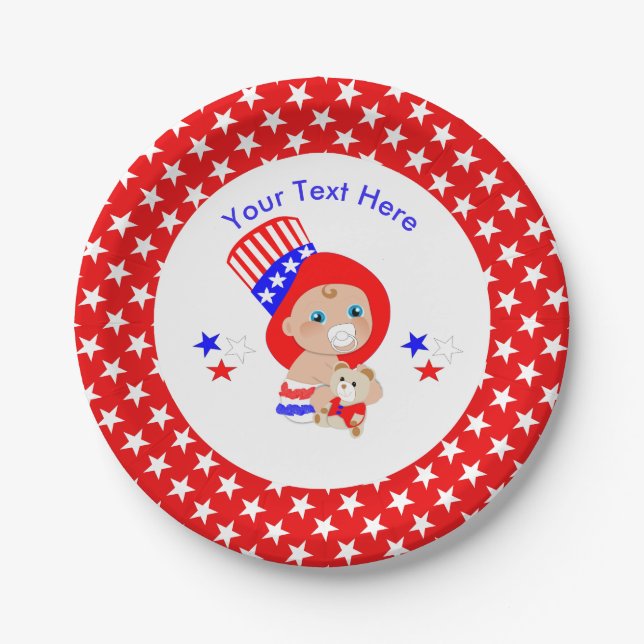 Patriotic Uncle Sam American Baby Personalized Paper Plates (Front)