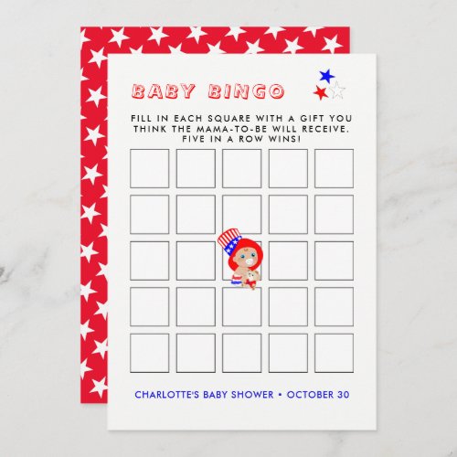 Patriotic Uncle Sam American Baby Shower Bingo Invitation