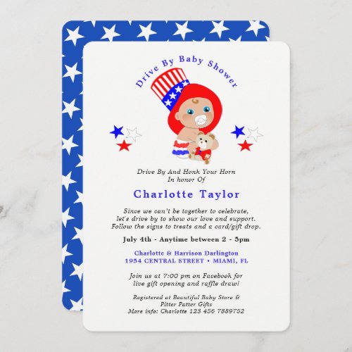 Patriotic Uncle Sam American Drive By Baby Shower Invitation