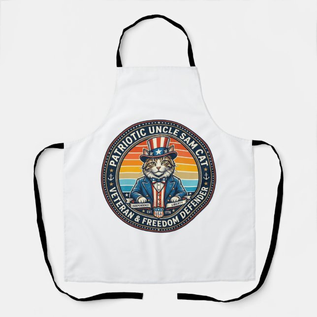 Patriotic Uncle Sam Cat Retro Sunset T-Shirt (2)_1 Apron (Front)