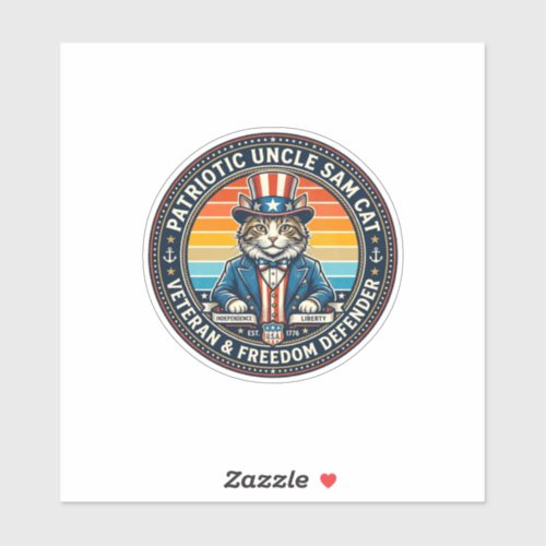 Patriotic Uncle Sam Cat Retro Sunset T-Shirt (2)_1 Sticker