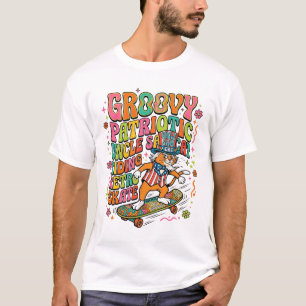 Patriotic Uncle Sam Cat Retro Typography T-Shirt (