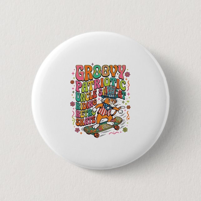 Patriotic Uncle Sam Cat Retro Typography T-Shirt ( Button (Front)