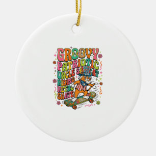 Patriotic Uncle Sam Cat Retro Typography T-Shirt ( Ceramic Ornament