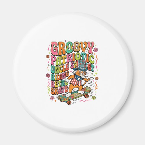Patriotic Uncle Sam Cat Retro Typography T-Shirt ( Magnet