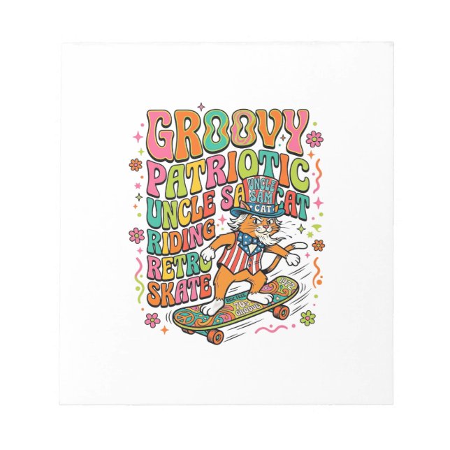 Patriotic Uncle Sam Cat Retro Typography T-Shirt ( Notepad (Front)