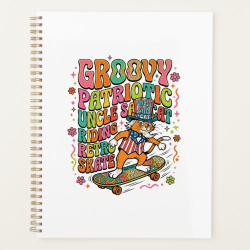 Patriotic Uncle Sam Cat Retro Typography T-Shirt ( Planner