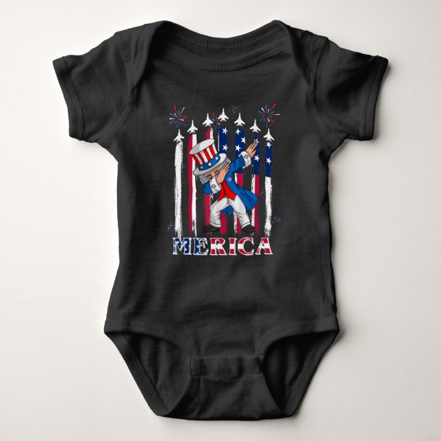 Patriotic Uncle Sam Dabbing 4th of July Baby Bodysuit (Front)