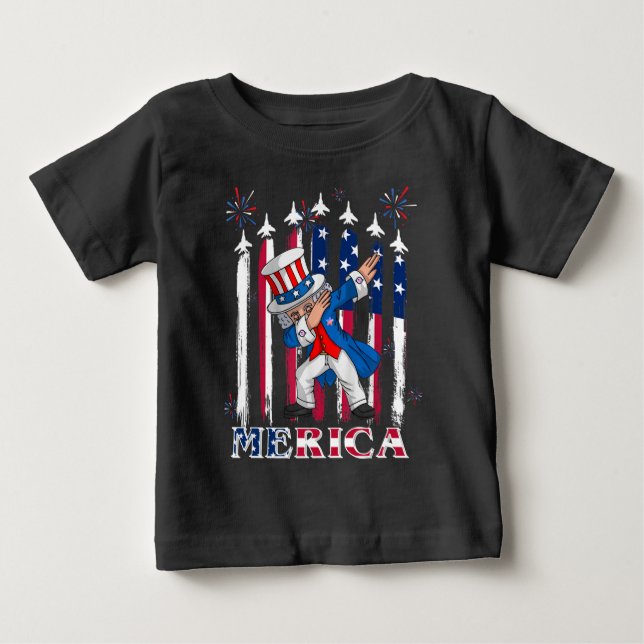 Patriotic Uncle Sam Dabbing 4th of July Baby T-Shirt (Front)