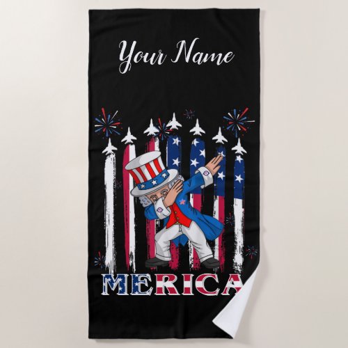 Patriotic Uncle Sam Dabbing 4th of July Beach Towel