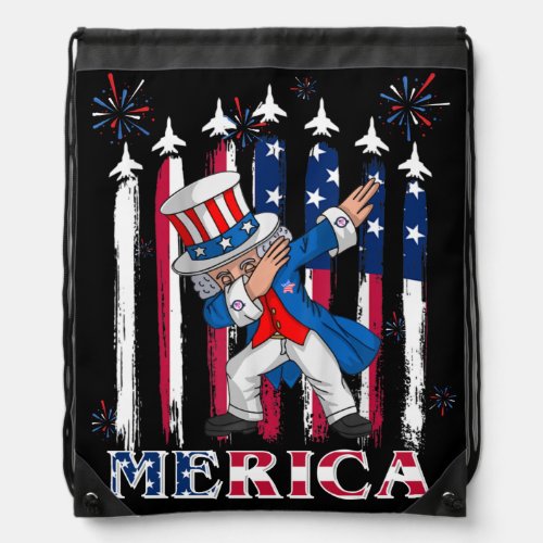 Patriotic Uncle Sam Dabbing 4th of July Drawstring Bag