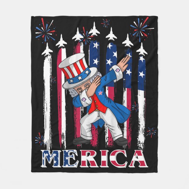 Patriotic Uncle Sam Dabbing 4th of July Fleece Blanket (Front)