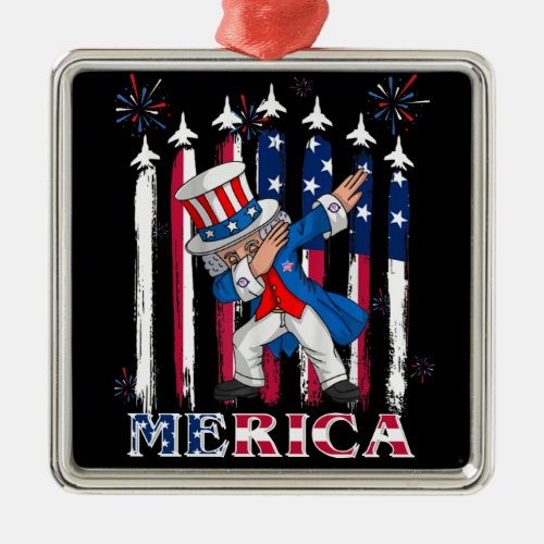 Patriotic Uncle Sam Dabbing 4th of July Metal Ornament
