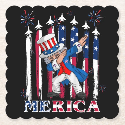 Patriotic Uncle Sam Dabbing 4th of July Paper Coaster