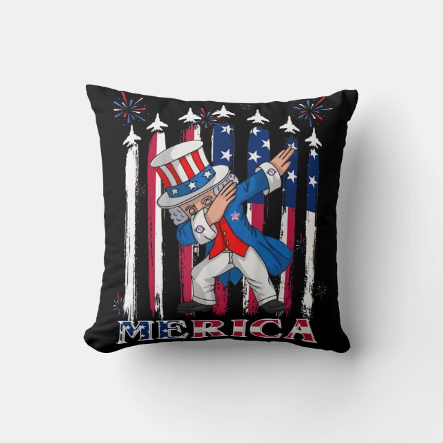 Patriotic Uncle Sam Dabbing 4th of July Throw Pillow (Front)