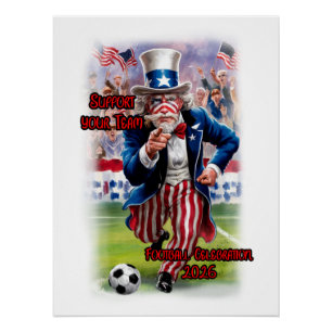 Patriotic Uncle Sam playing Soccer on a Poster