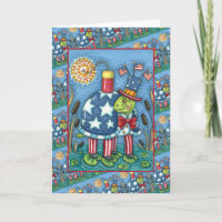 PATRIOTIC UNCLE SAM TURTLE, FUNNY FIRECRACKER Cute Holiday Card