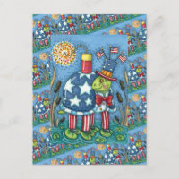 PATRIOTIC UNCLE SAM TURTLE, FUNNY FIRECRACKER Cute Holiday Postcard