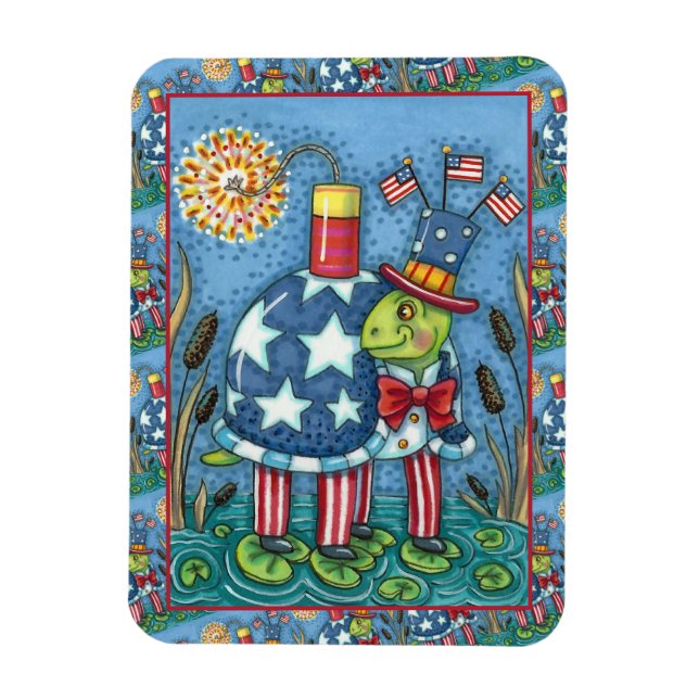 PATRIOTIC UNCLE SAM TURTLE, FUNNY FIRECRACKER Cute Magnet (Vertical)