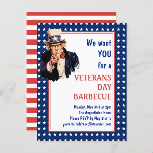 Patriotic Uncle Sam VETERANS BBQ BARBECUE Invite