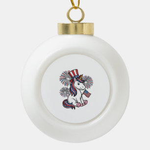 Patriotic Unicorn Fireworks Shirt Design_1 Ceramic Ball Christmas Ornament