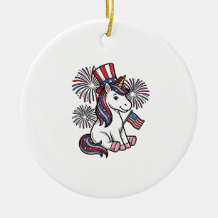 Patriotic Unicorn Fireworks Shirt Design_1 Ceramic Ornament