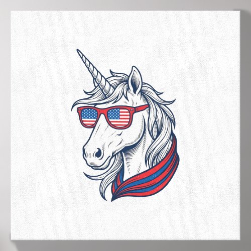 Patriotic Unicorn Flag Sunglasses Vintage Vector_1 Canvas Photo Tile