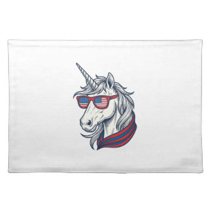 Patriotic Unicorn Flag Sunglasses Vintage Vector_1 Cloth Placemat