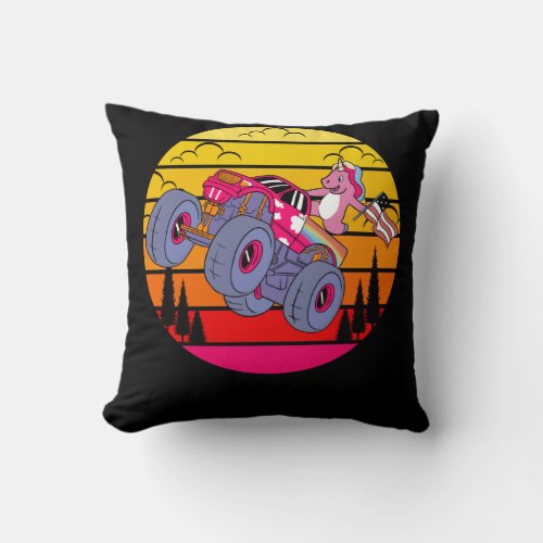 Patriotic Unicorn Monster Truck Girls American Fla Throw Pillow