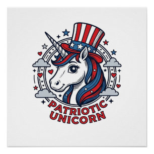 Patriotic Unicorn Vintage Engraving Graphic_1 Poster