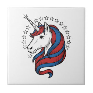 Patriotic Unicorn Vintage Engraving Vector Design_ Ceramic Tile