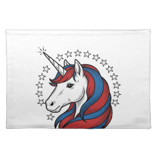 Patriotic Unicorn Vintage Engraving Vector Design_ Cloth Placemat