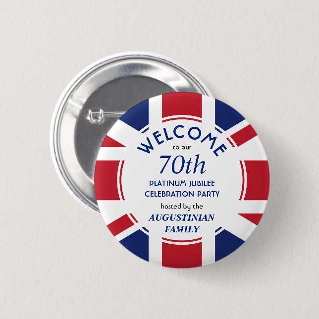 Patriotic UNION JACK 70th Platinum Jubilee Button (Front & Back)