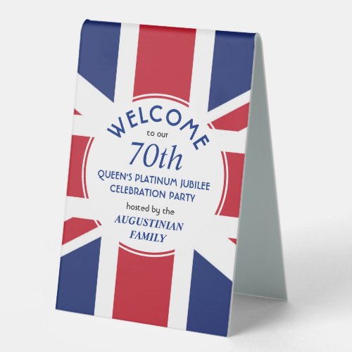 Patriotic UNION JACK 70th Queens Platinum Jubilee Table Tent Sign