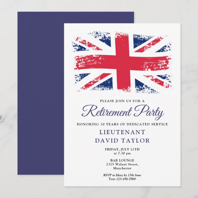 Patriotic Union Jack British Flag Retirement Party Invitation (Front/Back)