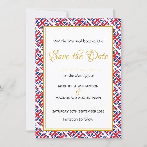 Patriotic UNION JACK Christian Wedding Save The Date