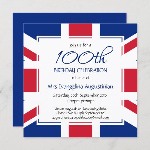 Patriotic  UNION JACK Custom  ANY AGE Birthday Invitation