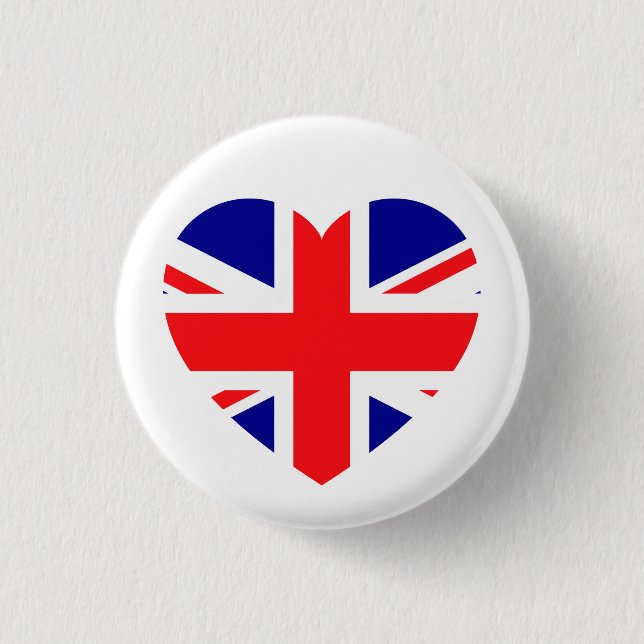 Patriotic Union Jack Love Heart Red White Blue Button (Front)