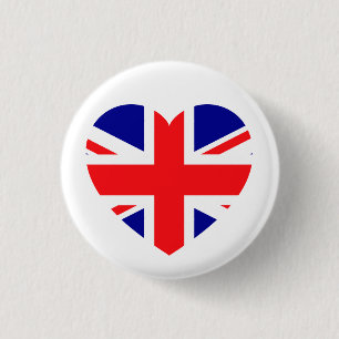 Patriotic Union Jack Love Heart Red White Blue Button