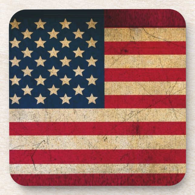 Patriotic United States Flag in Grunge Beverage Coaster (Front)