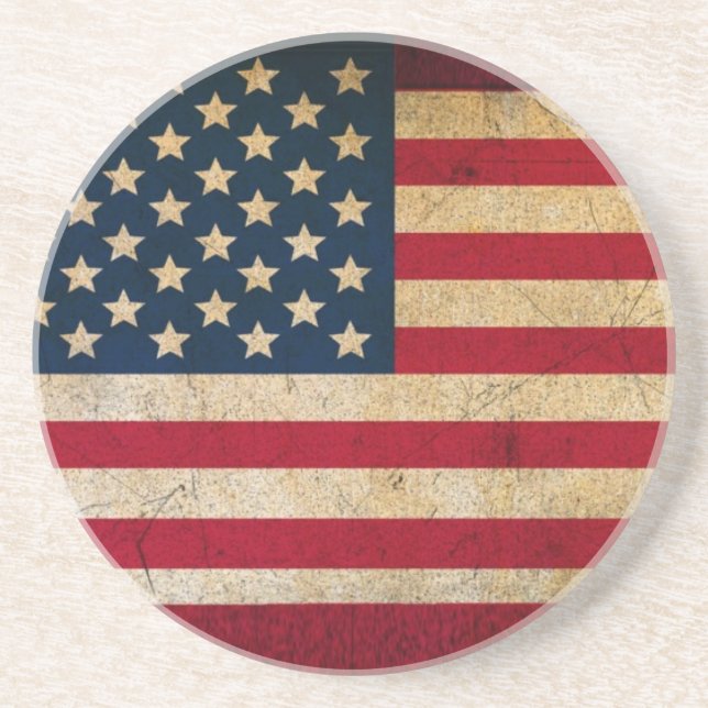 Patriotic United States Flag in Grunge Drink Coaster (Front)