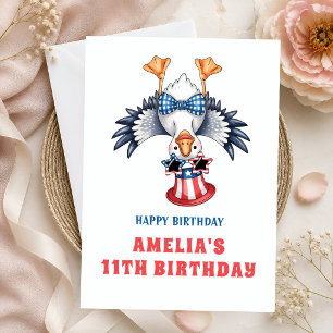 Patriotic Upside Down Duck 11th Birthday Card