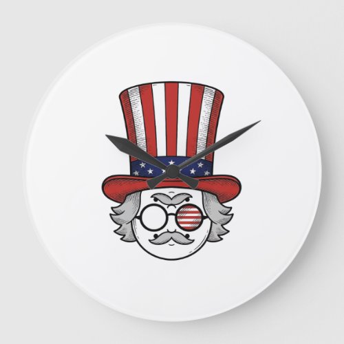 Patriotic Upside Down Top Hat Cartoon Face Vintage Large Clock