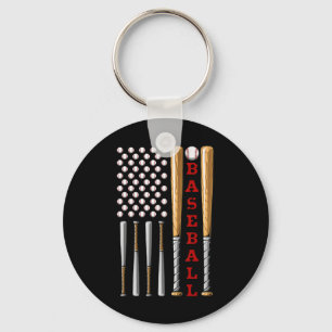 Patriotic Us American Baseball Flag - Vintage Base Keychain