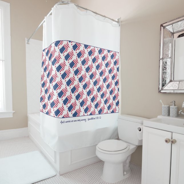 Patriotic US AMERICAN FLAG Customized Scripture Shower Curtain (In Situ)