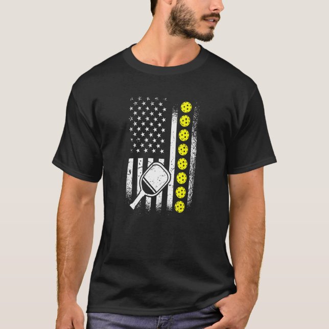 Patriotic Us American Flag Pickleball Player T-Shirt (Front)